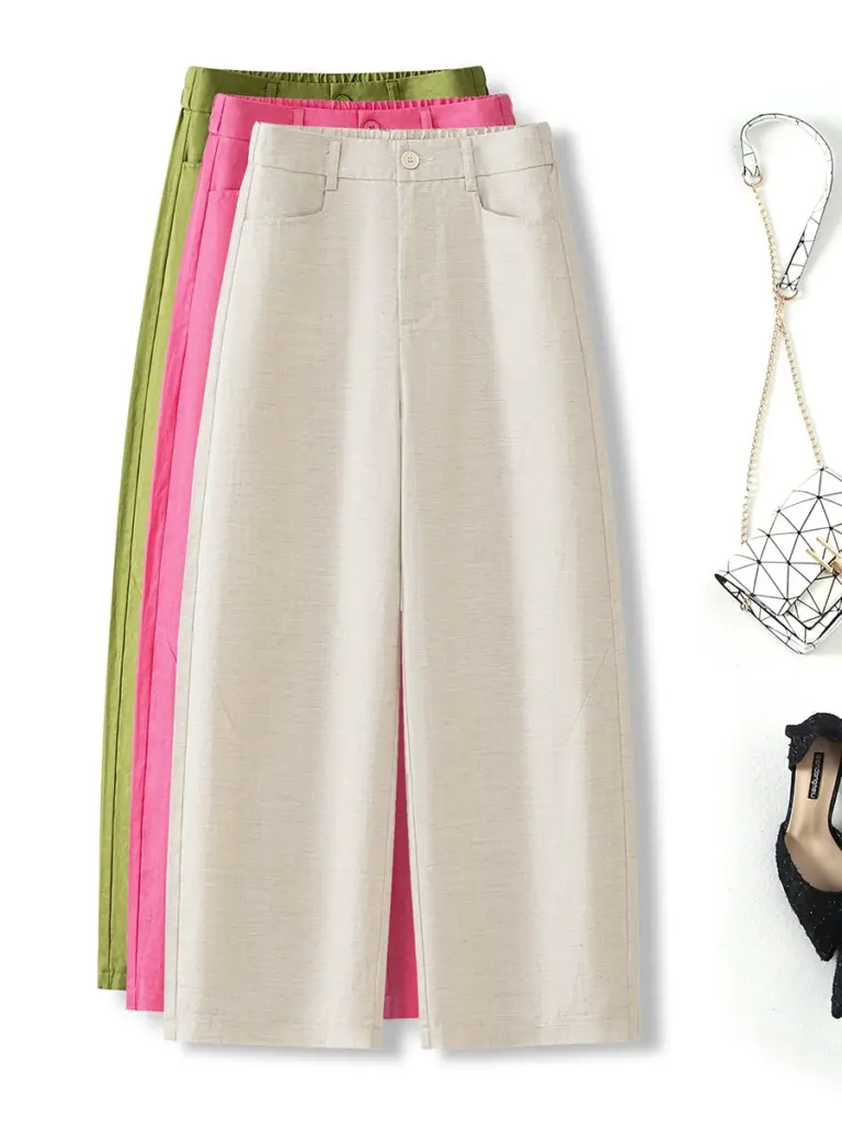 2026 Summer New Tencel Linen Cropped Wide Leg Pants Candy Colors