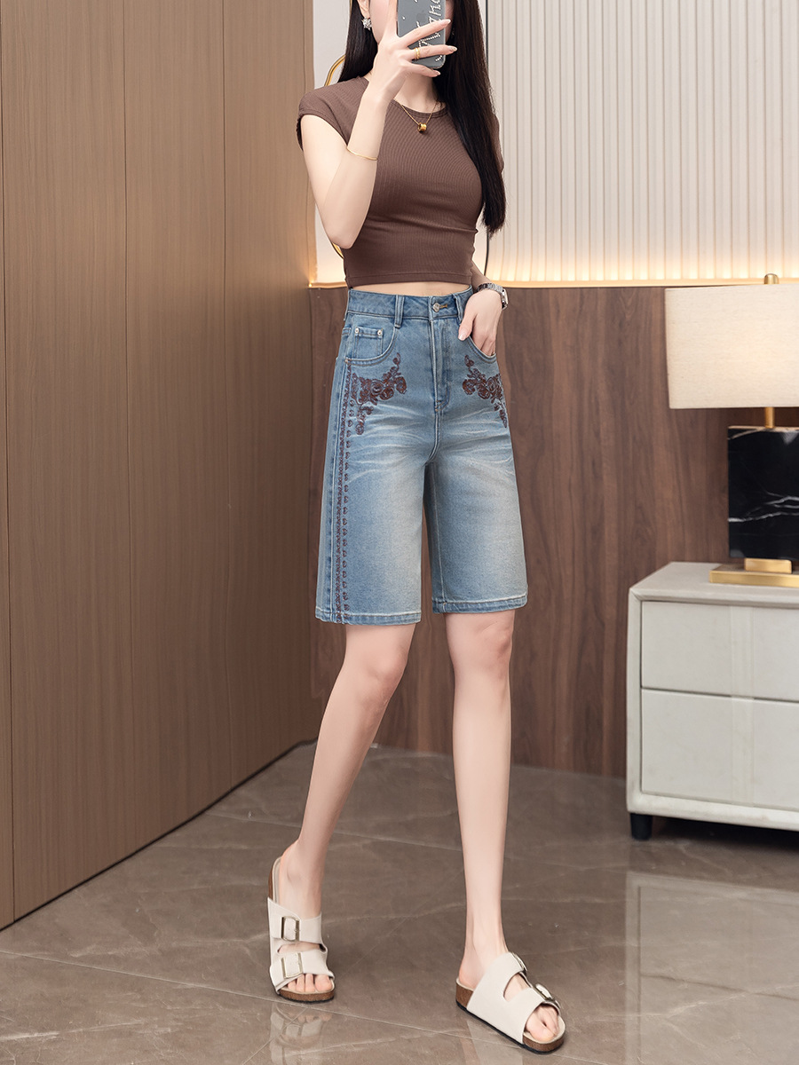 Embroidered Denim Shorts