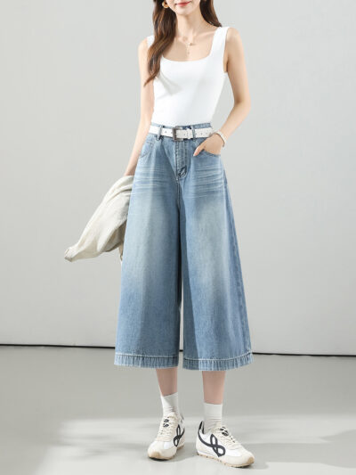 Petite Summer Cropped Wide Leg Jeans