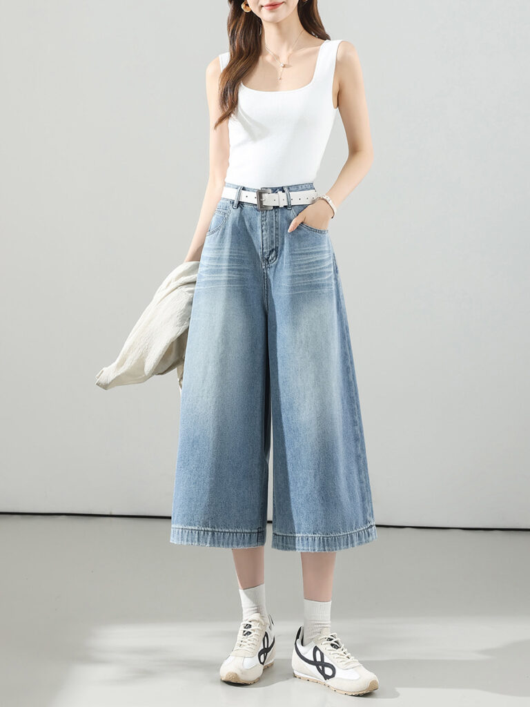 Petite Summer Cropped Wide Leg Jeans