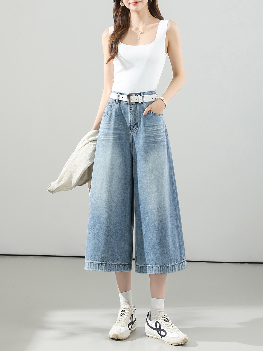Petite Summer Cropped Wide Leg Jeans