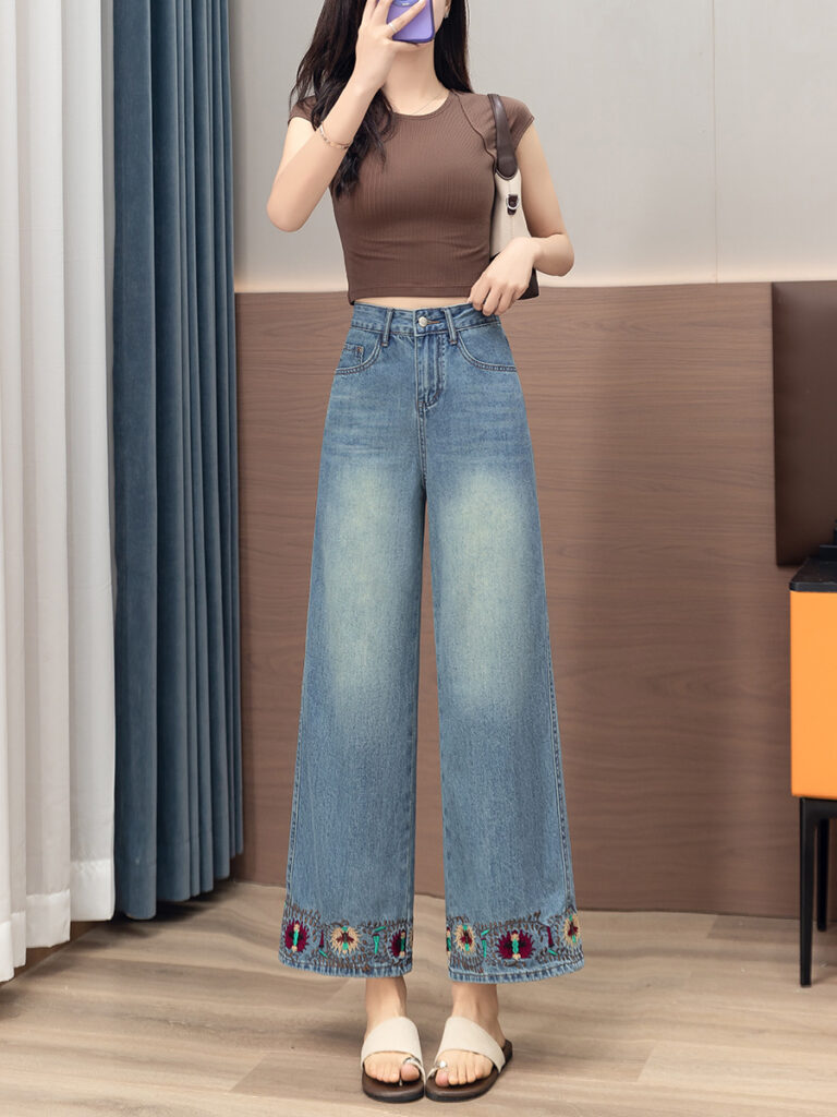 Ethnic Style Premium Embroidered Straight Leg Jeans - Elongating Fit for Petite