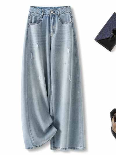 Heavy Industry Embroidery Hot Drill Hand Grinding Straight Soft Cowboy High Waist Slim Sagging Cotton Narrow Wide Leg Pants Manufacturer