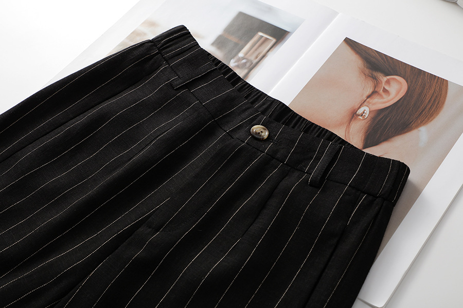 High quality ice silk linen vertical stripe high waist slimming straight leg casual pants with breathable drape feeling narrow version wide leg pants - Image 15