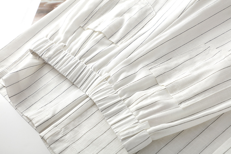 High quality ice silk linen vertical stripe high waist slimming straight leg casual pants with breathable drape feeling narrow version wide leg pants - Image 12