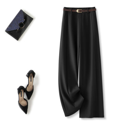Hong Kong style slim and narrow wide leg pants for commuting, high waisted casual trousers (including wool)