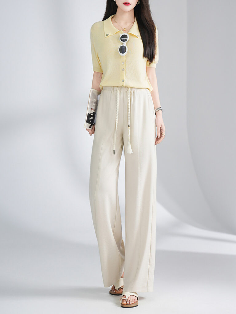Ice Silk Linen Breathable Elastic Waist Straight Casual Pants