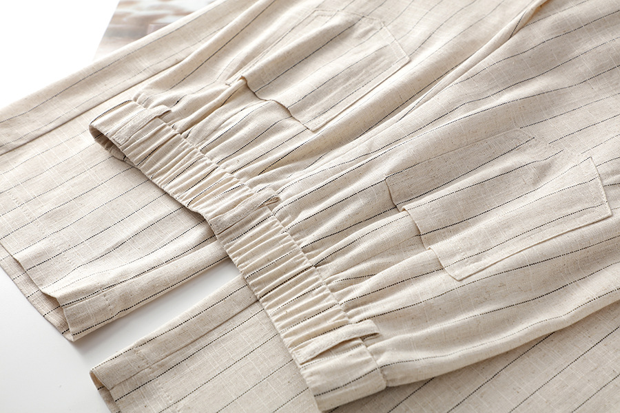 High quality ice silk linen vertical stripe high waist slimming straight leg casual pants with breathable drape feeling narrow version wide leg pants - Image 10