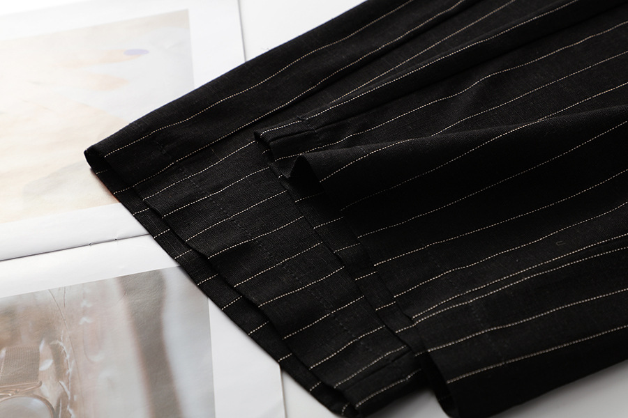 High quality ice silk linen vertical stripe high waist slimming straight leg casual pants with breathable drape feeling narrow version wide leg pants - Image 16