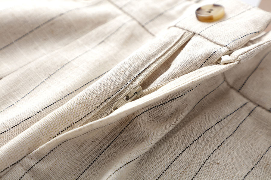 High quality ice silk linen vertical stripe high waist slimming straight leg casual pants with breathable drape feeling narrow version wide leg pants - Image 9