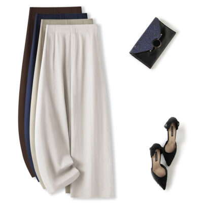 Business minimalist style all-match Tencel linen straight casual pants women lyocell narrow wide leg pants manufacturers