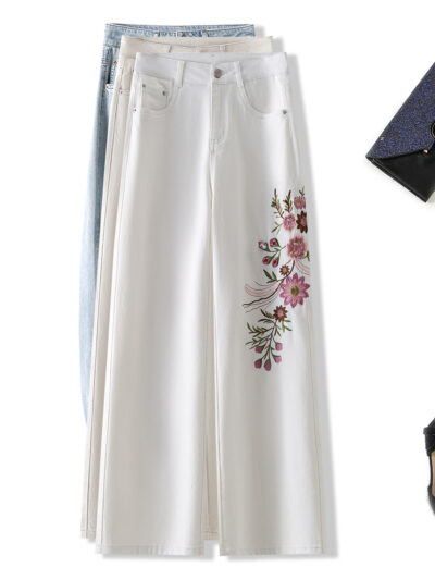 [South Oil Quality] Heavy Industry Embroidery High Waist Slim Straight Leg Jeans European and American Vertical Narrow Soft Denim Manufacturer