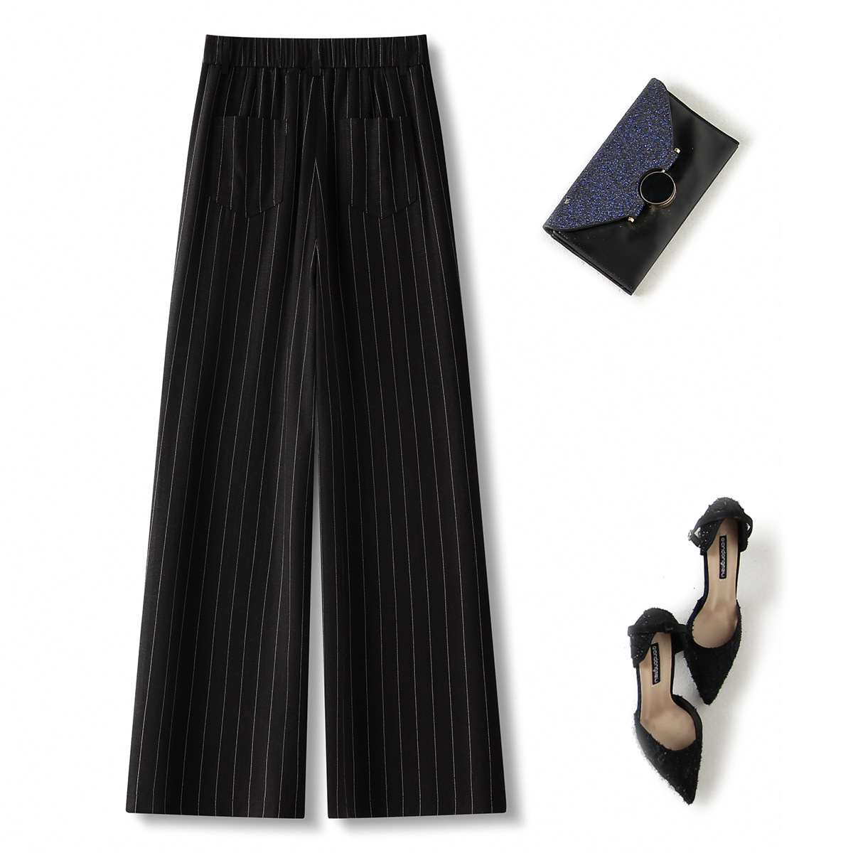High quality ice silk linen vertical stripe high waist slimming straight leg casual pants with breathable drape feeling narrow version wide leg pants - Image 14