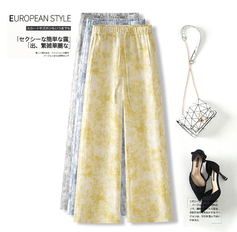2026 Summer Ink Tencel Linen Elastic Waist Wide Leg Pants Slimming Casual Pants