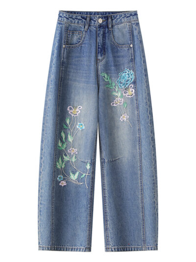 [Cotton] Summer New High Waist Heavy Industry Embroidered Embroidered Jeans for Small Men
