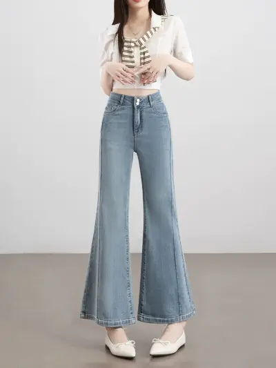 New summer 2026 micro flared jeans with high waist and slimming effect, cropped pants for short stature