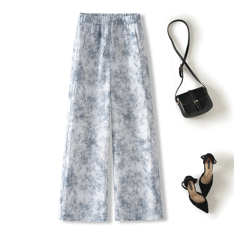 2026 Summer Ink Tencel Linen Elastic Waist Wide Leg Pants Slimming Casual Pants - Image 4