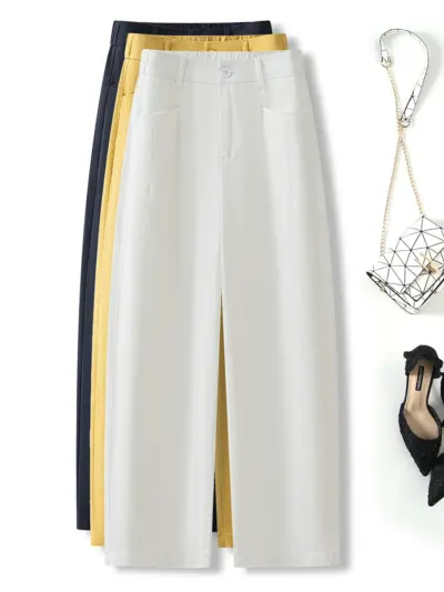 Wide-Leg Cropped Casual Pants