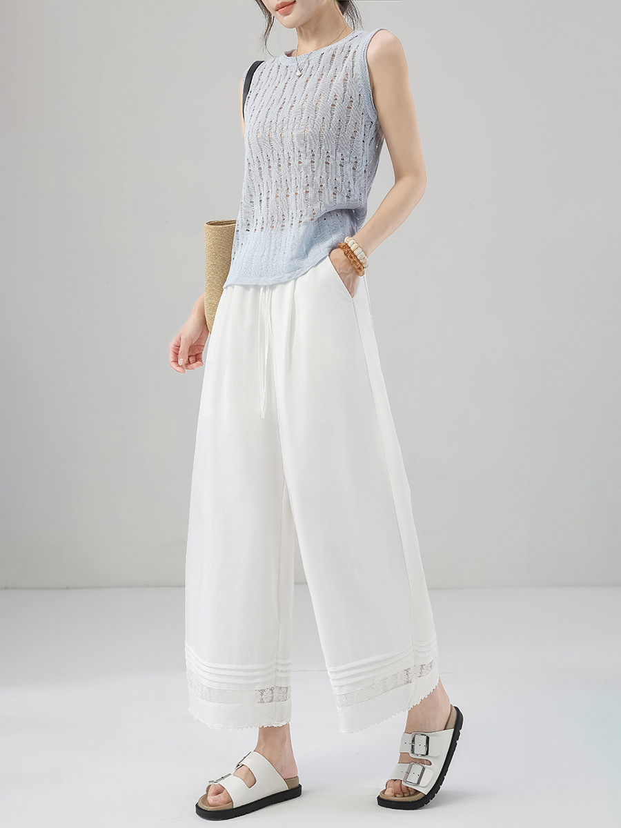 Petite lace white wide-leg casual pants (Ready to Ship) - Image 6
