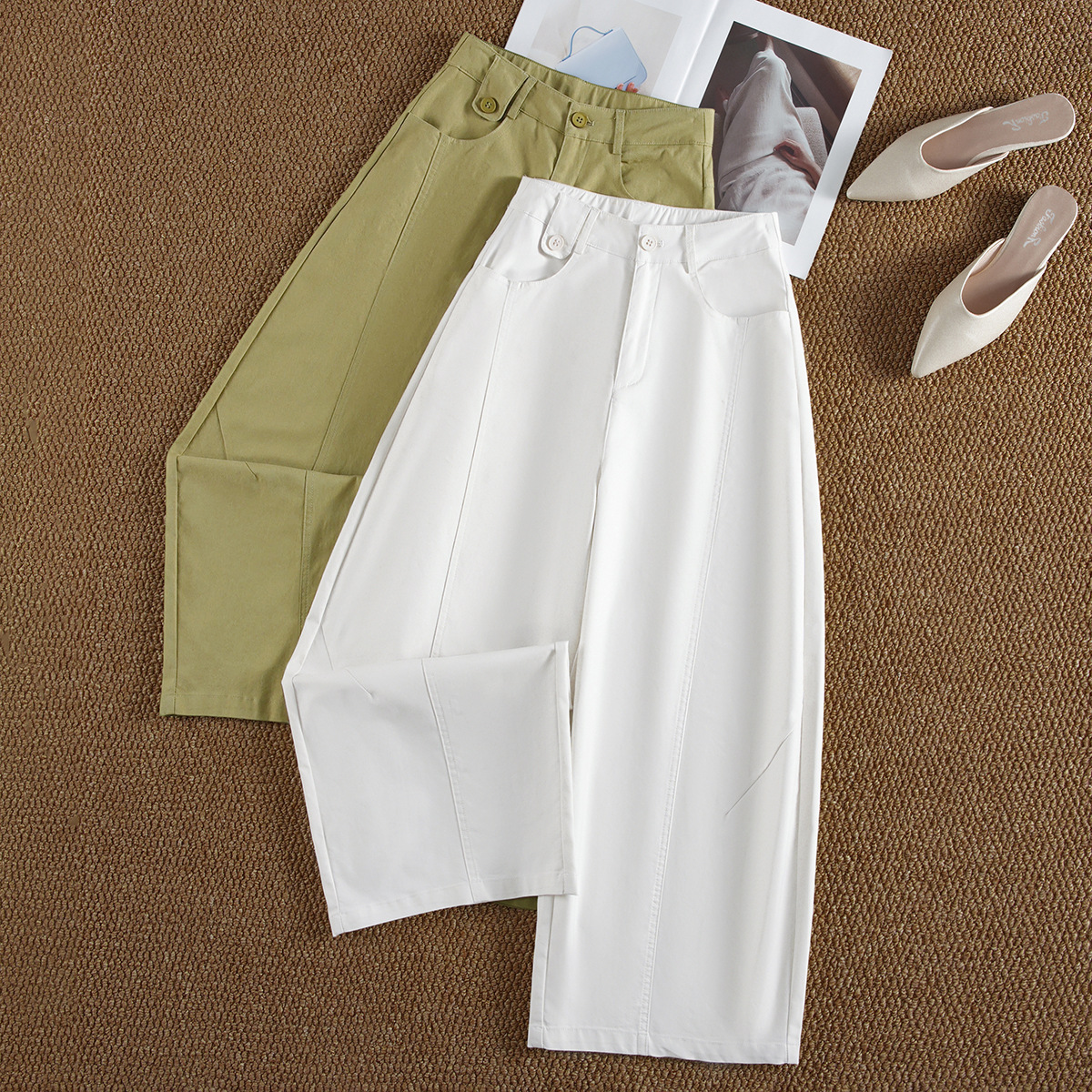 Tencel Cotton Petite Ninth Wide Leg Casual Pants (Ready to Ship) - Image 3