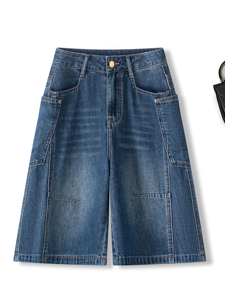 Washed vintage high-waisted loose straight wide-leg Shorts (1 Pc Welcome / Low MOQ)