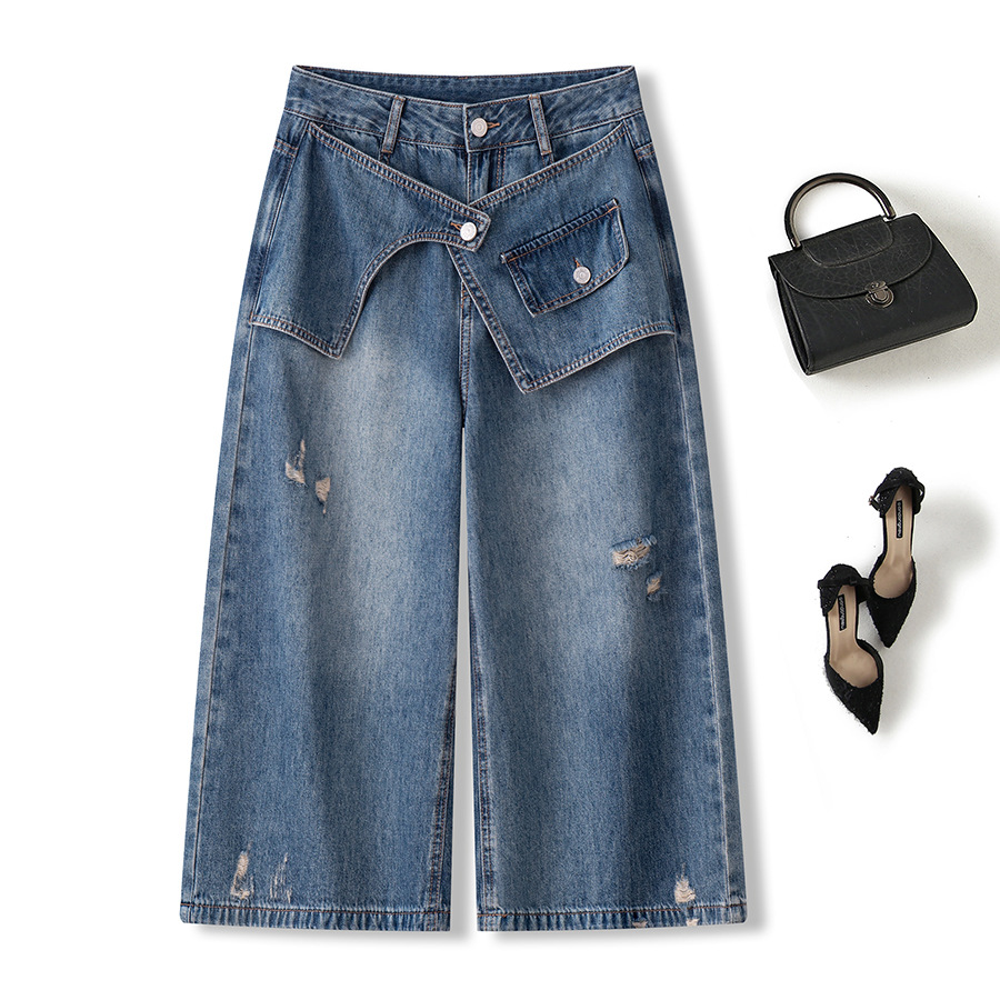Exquisite Details Of Solid Distressed Jeans Casual Styling