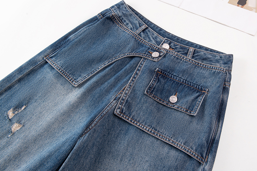 Close-Up Of Elegant Solid Distressed Jeans Apparel Wholesaler