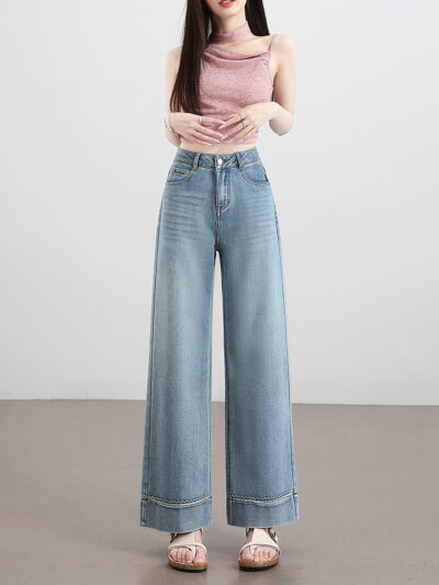 Summer 2026 new wide leg jeans straight leg ankle length pants small height slim