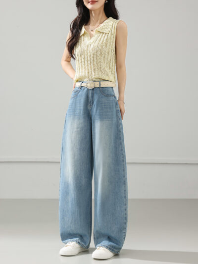 Spring-summer 2026 new high waist slim wide leg jeans