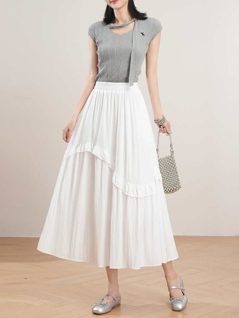 Wooden ears A-line skirt elastic waist large skirt (1 Pc Welcome / Low MOQ)