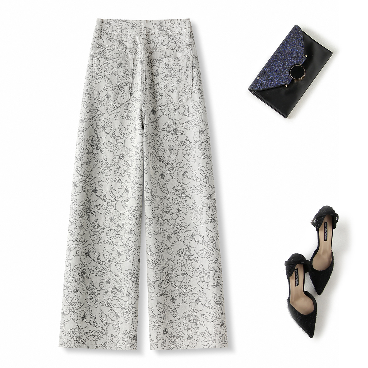 High-waisted jacquard printed straight-leg jeans, (Ready to Ship) - Image 4
