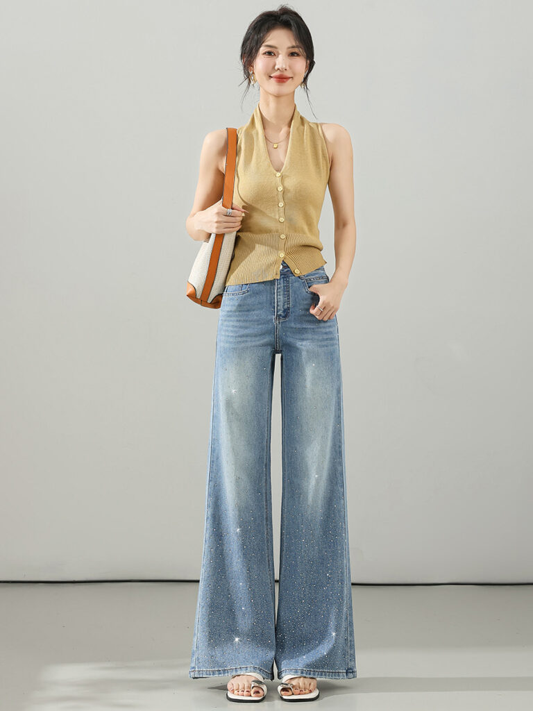 Rhinestone Embellished High Waist Skinny Flare Jeans - Micro Flared Spring Summer 2026