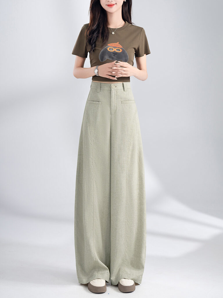 Simple Business Style Tencel Linen Straight Pants