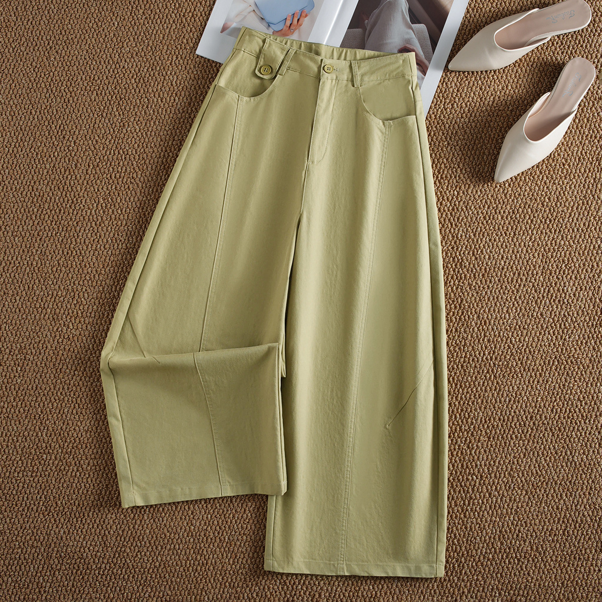 Tencel Cotton Petite Ninth Wide Leg Casual Pants (Ready to Ship) - Image 5