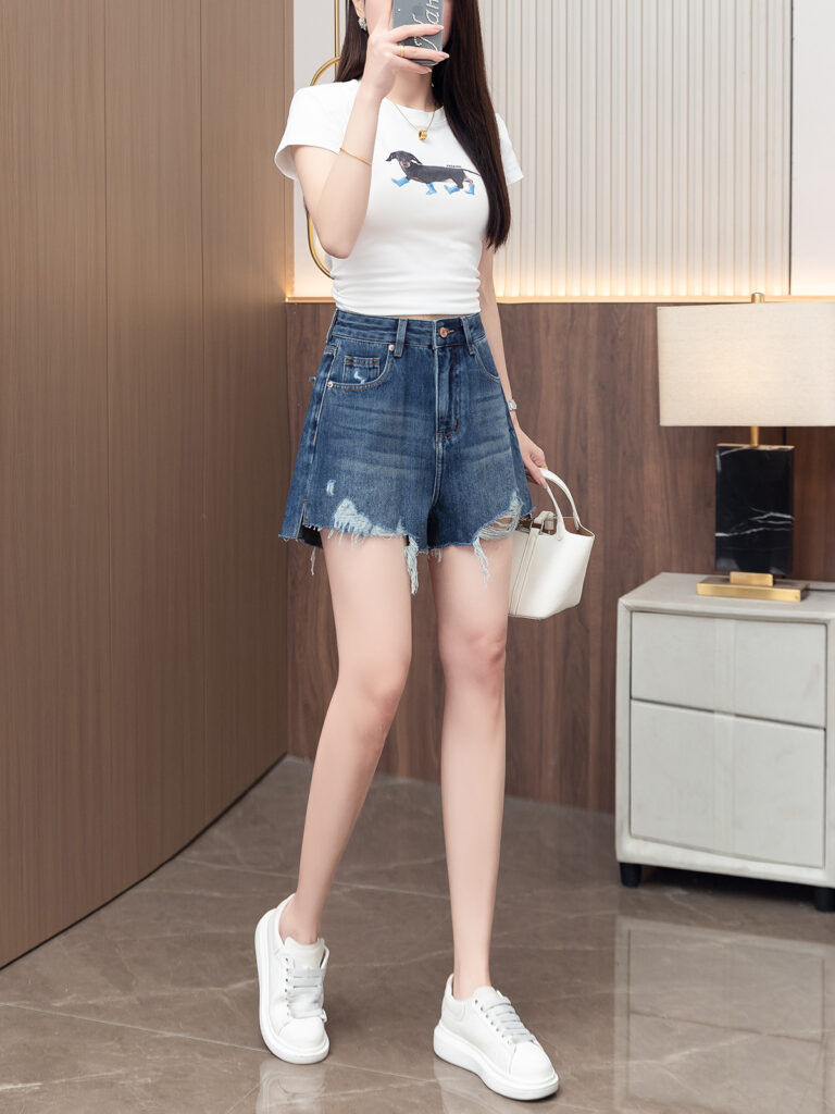 European pure cotton hand-torn high-waisted American Jeans (Ready to Ship)