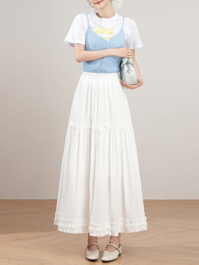 Gentle Style Solid Color A-Line Skirt - Elastic Waist 2026