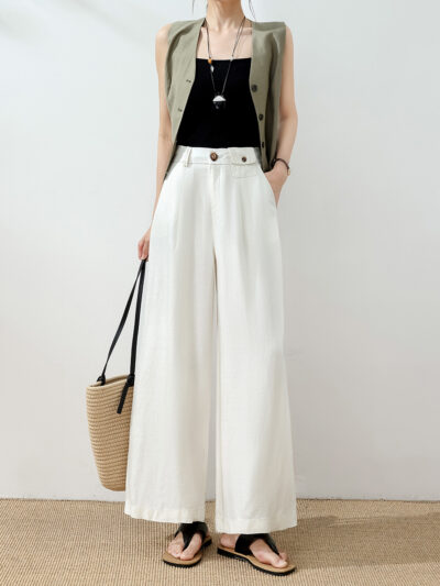 Summer 2026 new linen linen day silk wide leg thin casual pants