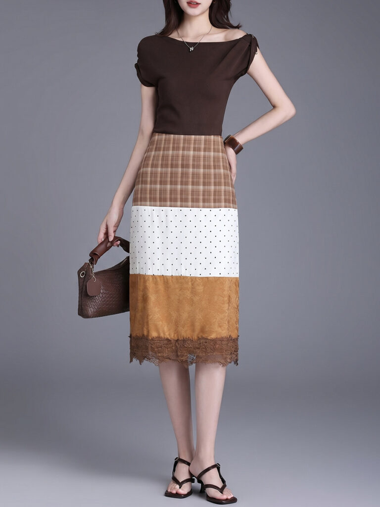 Lace Stitching Straight Pencil Skirt
