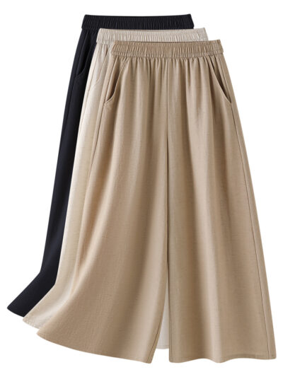 Ice silk linen elastic waist straight casual pants new (Ready to Ship)