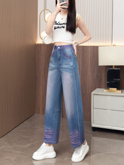 European design cat whiskers colorful blue summer jeans 2026 summer silk compact cotton crochet jeans