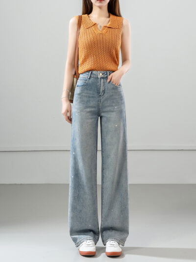 2026 new straight diamond jeans versatile wide leg pants