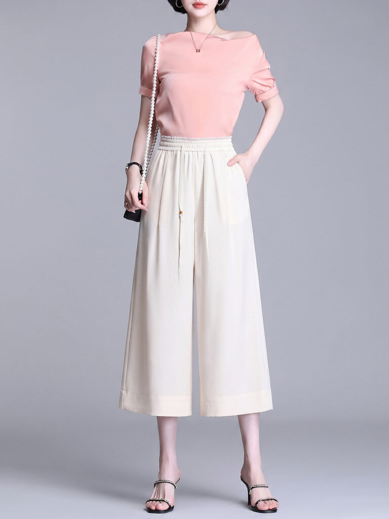 Petite elastic waist wide leg ankle pants (Ready to Ship)