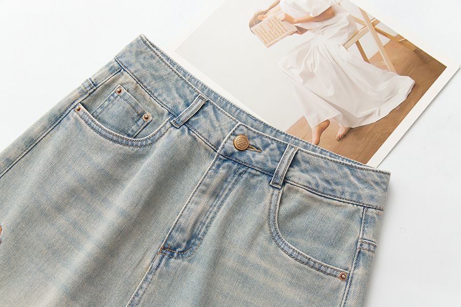 Retro heavy embroidery high waist slim denim skirt, (Ready to Ship) - Image 8