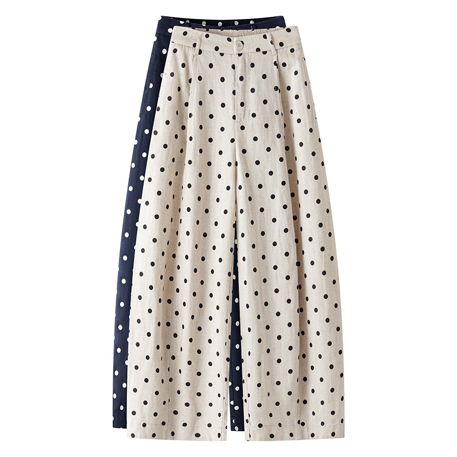 Women's Petite Cotton Linen Blend Elastic Waist Polka Pants (Ready to Ship) - Image 3