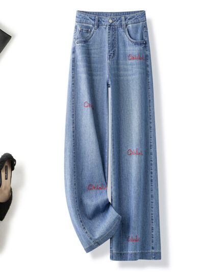 High-waisted straight-leg jeans with embroidered slim (1 Pc Welcome / Low MOQ)