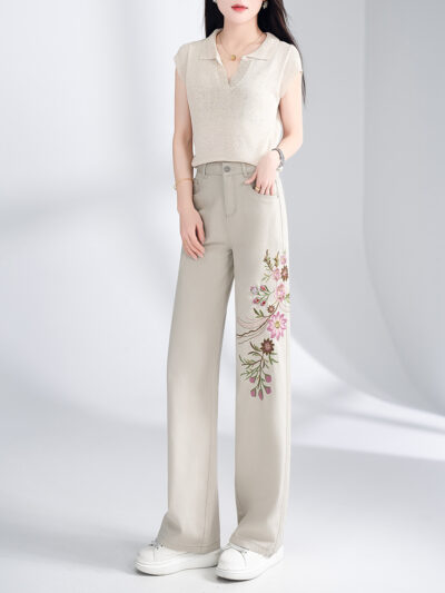 Chinese style embroidery high waist heavy beading Jeans (Factory Direct Price)