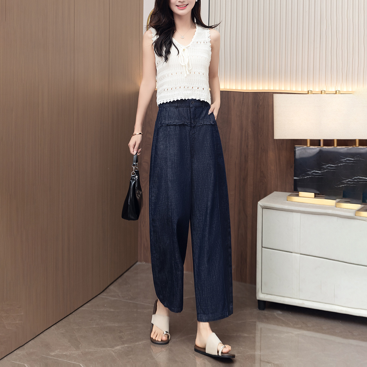 Tencel Cotton Petite Ninth Wide Leg Casual Pants (Ready to Ship) - Image 10
