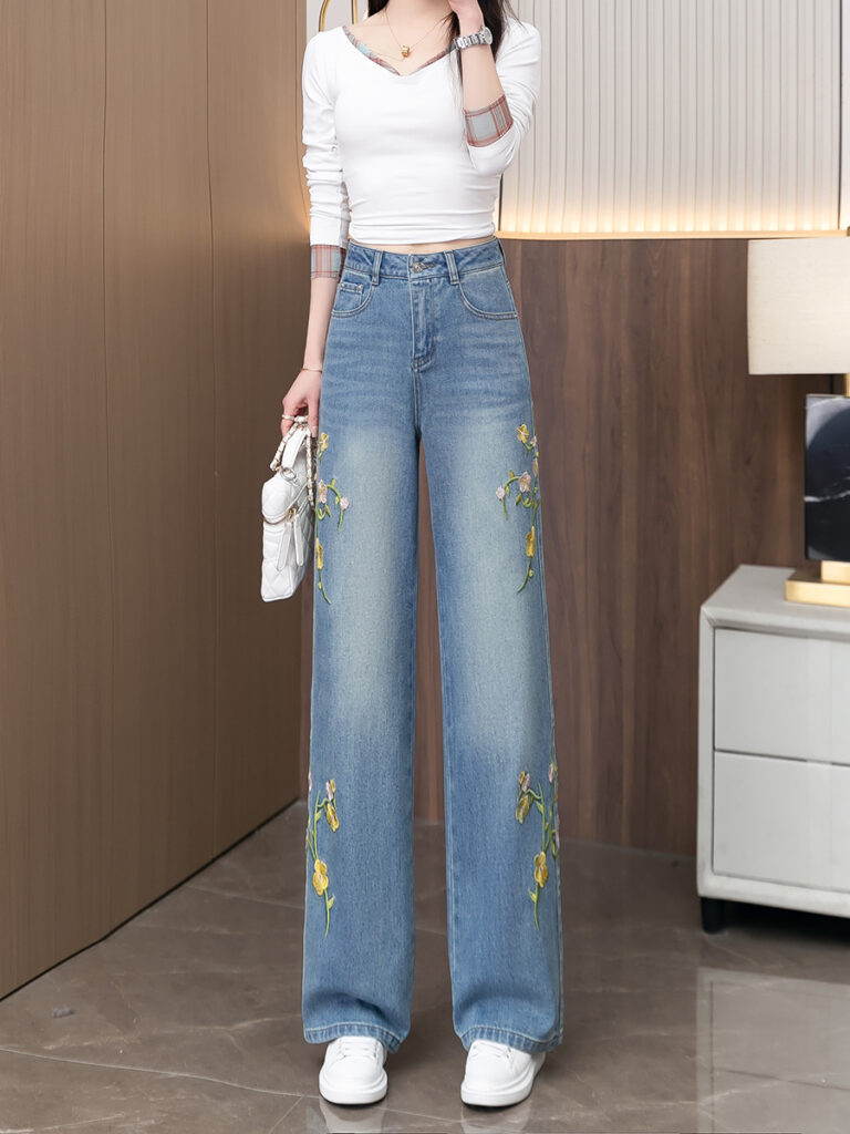 Nanyou high-quality hot heavy embroidered jeans for (Ready to Ship)
