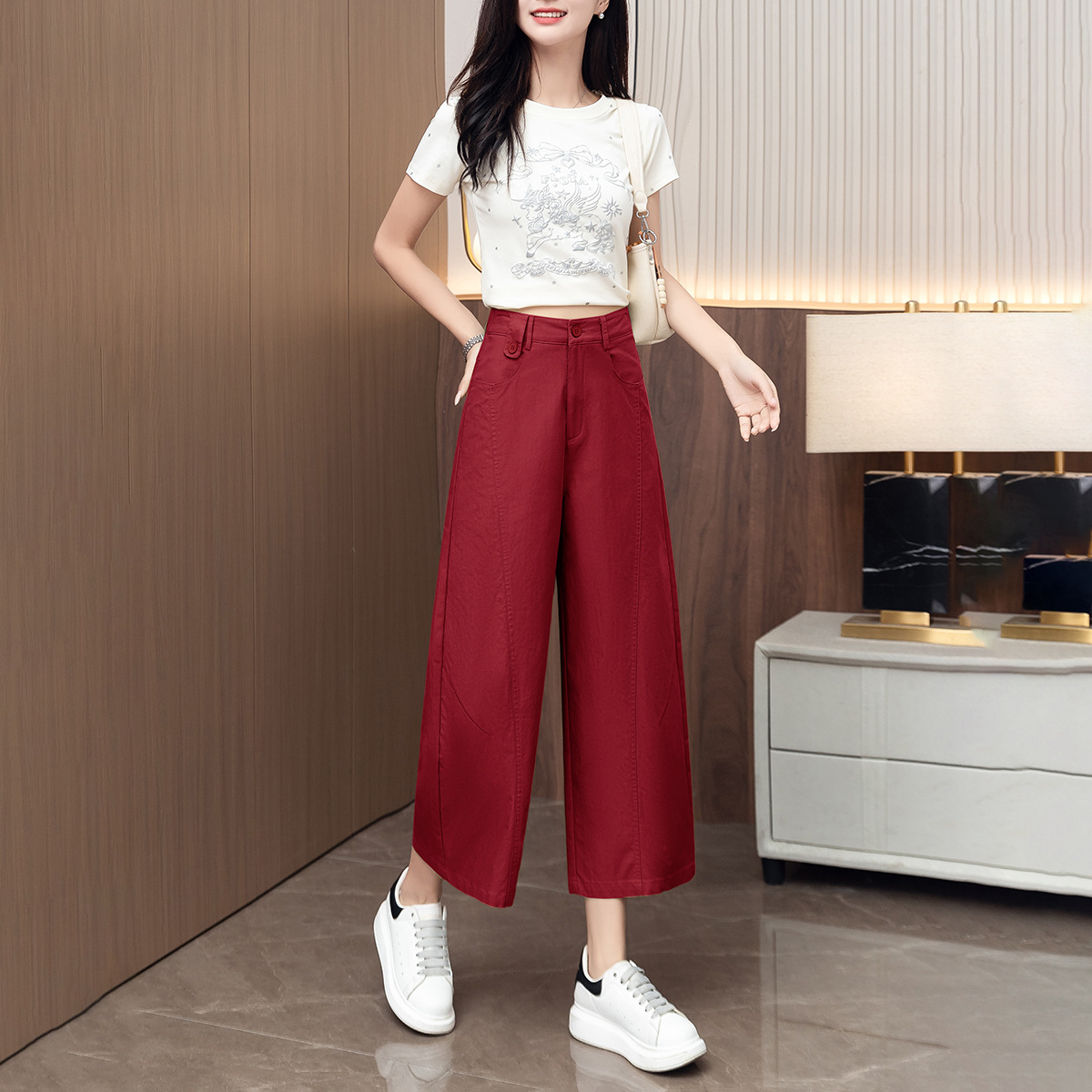 Tencel Cotton Petite Ninth Wide Leg Casual Pants (Ready to Ship) - Image 11