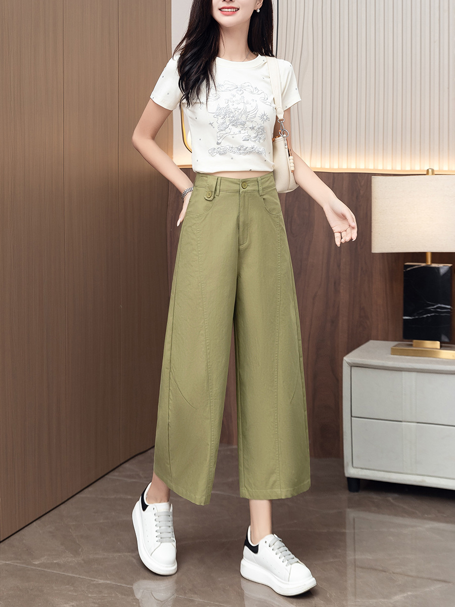Tencel Cotton Petite Ninth Wide Leg Casual Pants (Ready to Ship)
